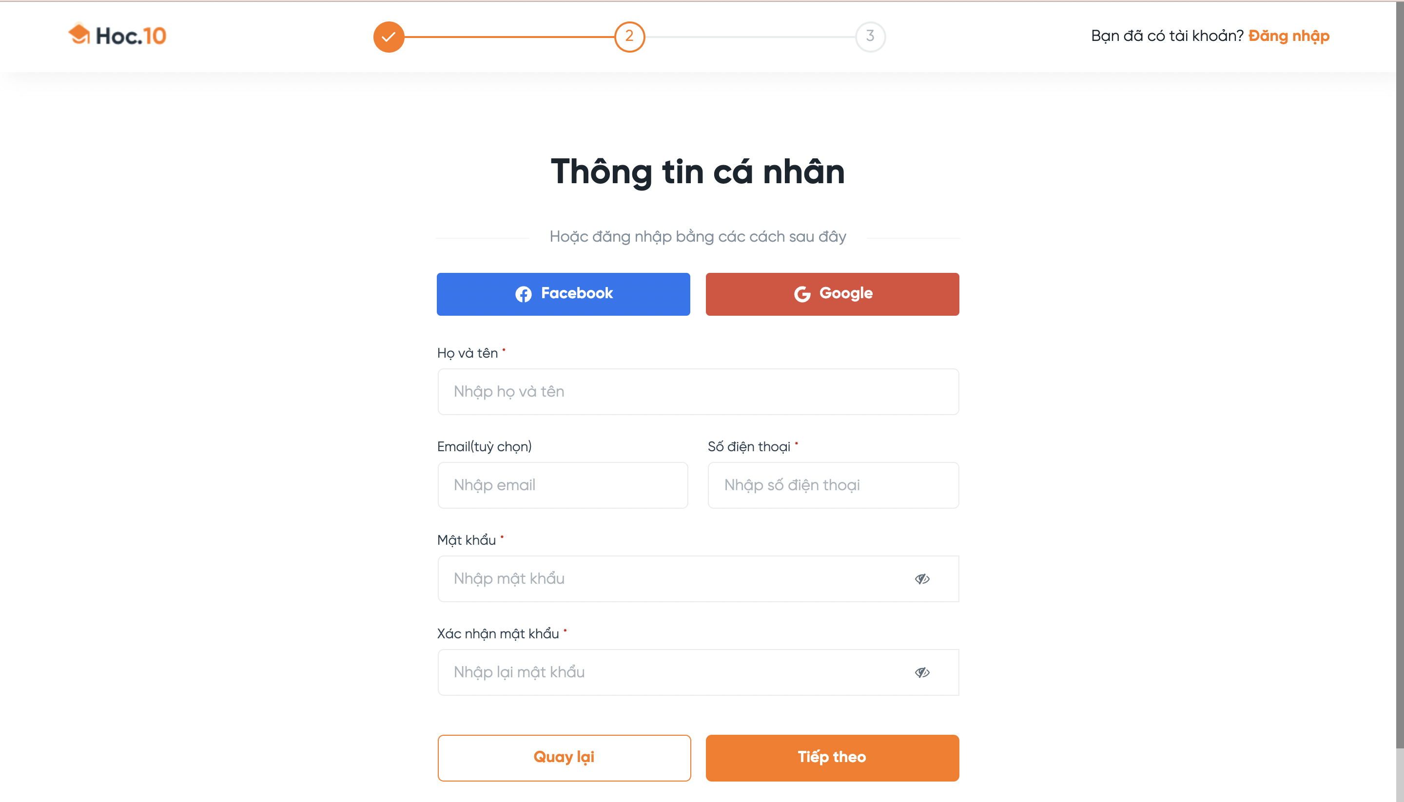 Bước 3: Nhập đủ thông tin trên màn hình