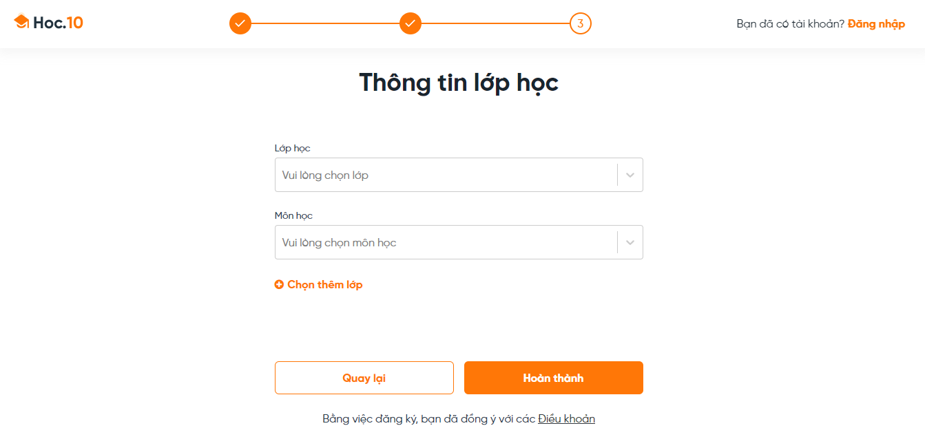 Bước 4: Thầy cô điền thông tin lớp học và các môn học mình đang phụ trách.