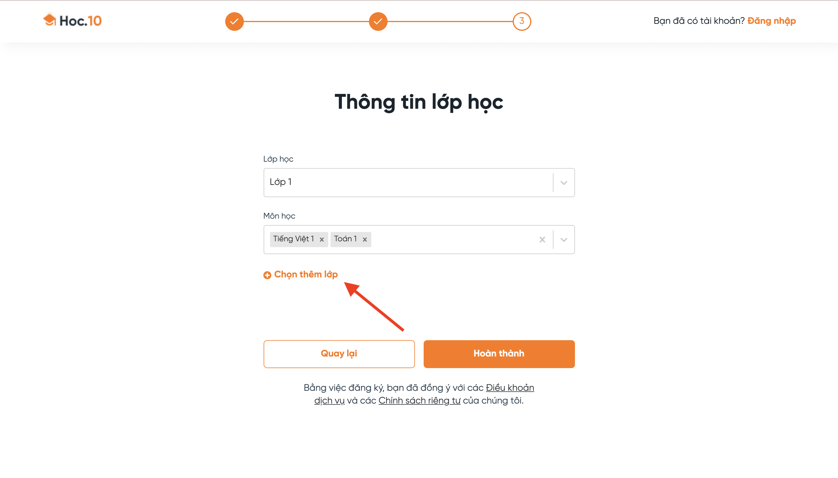 Trường hợp thầy cô giảng dạy nhiều lớp học, vui lòng bấm “Chọn thêm lớp“