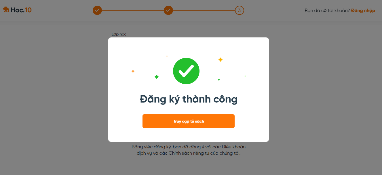 Bước 5: Bấm “Hoàn thành“ để hoàn tất quá trình đăng ký tài khoản.